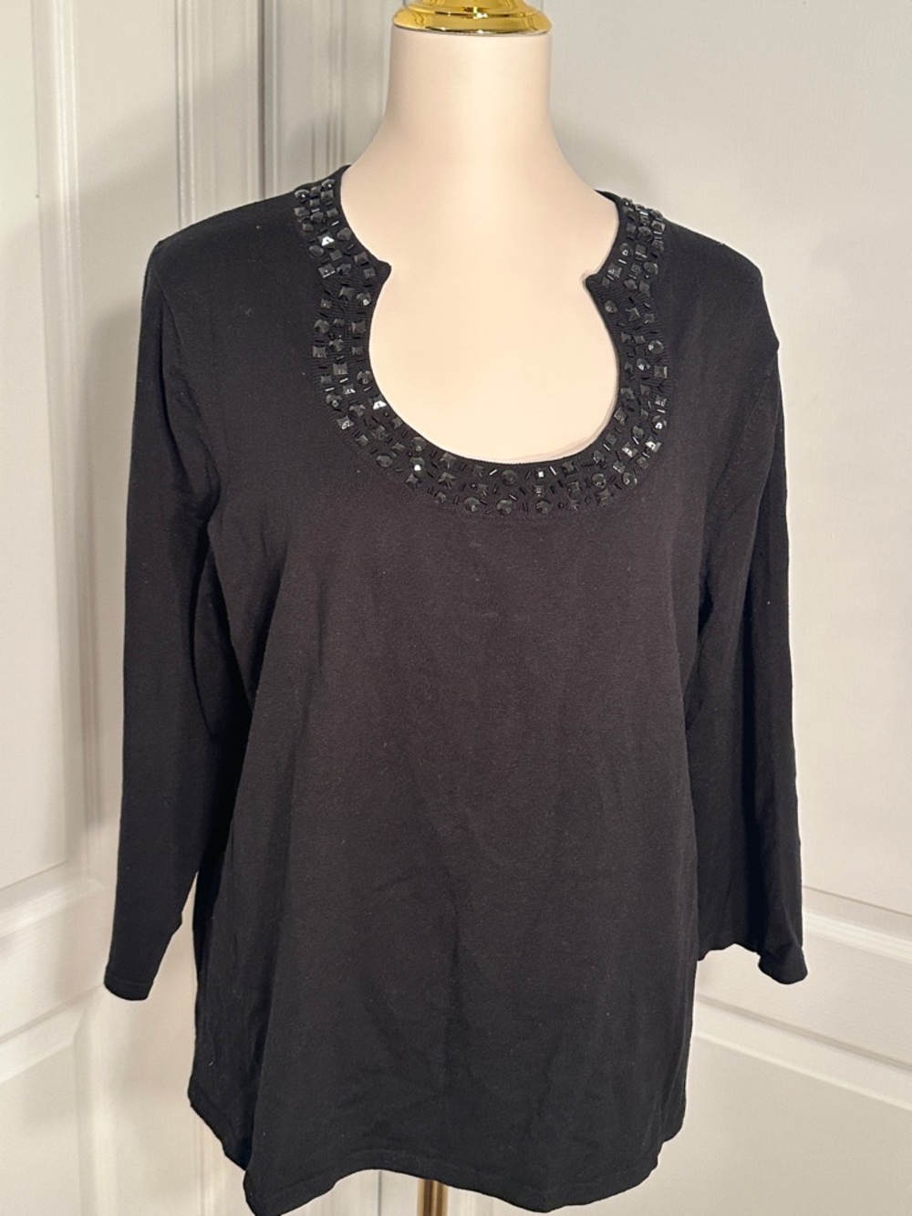 Cable & Gauge Black Embellished 50% Silk Scoop Neck Women's Top Sz 1X